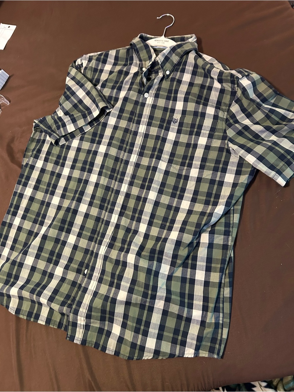 Champs Green and Navy Plaid Short-Sleeve Button-Down Shirt